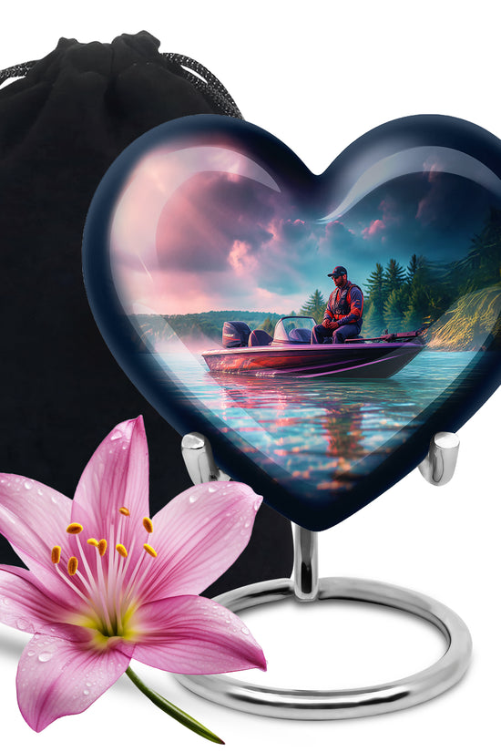 Fishing Boat Funeral Urn - Peaceful Lake Memorial Urn For Adult Ashes