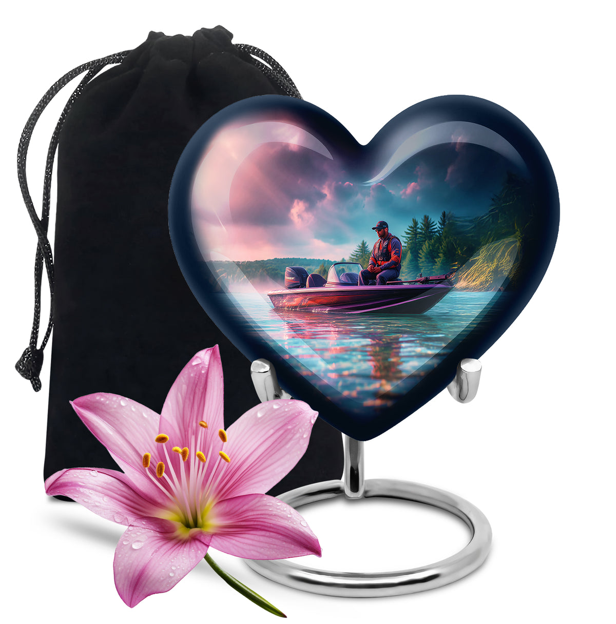 Fishing Boat Funeral Urn - Peaceful Lake Memorial Urn For Adult Ashes