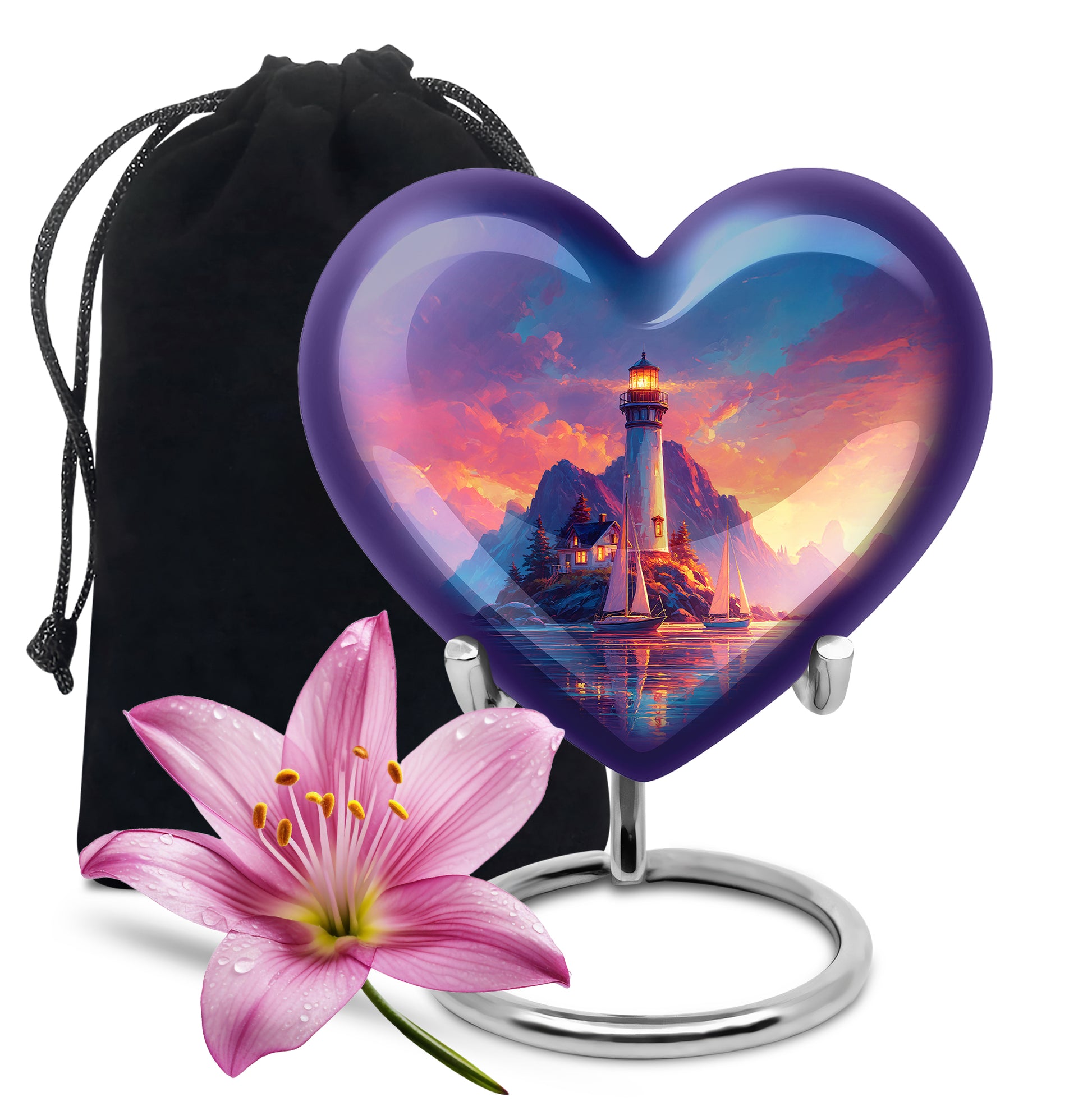 Lighthouse Sunset Urn - Artistic Cremation Urn For Adults