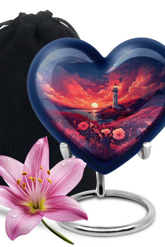 Red Sunset Ocean Lighthouse Urn - Beautiful Memorial Urn For Loved Ones