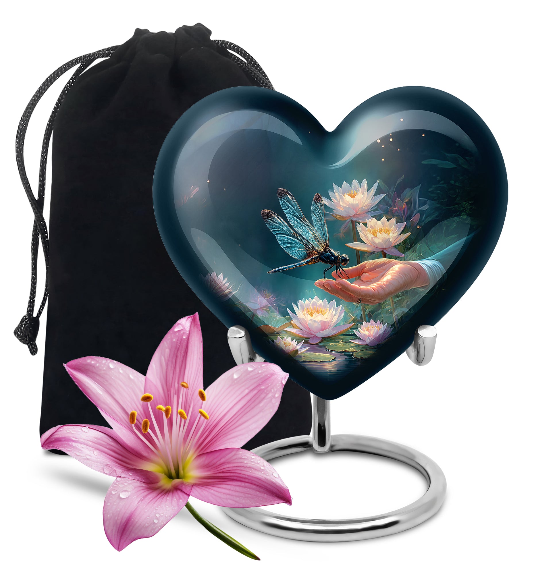 Elegant Dragonfly Cremation Urn – Blue Lotus Memorial Urn For Male & Female