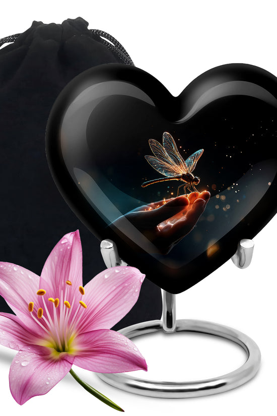 Glowing Dragonfly Cramtion Urn - Black Funeral Urn For Loved Ones