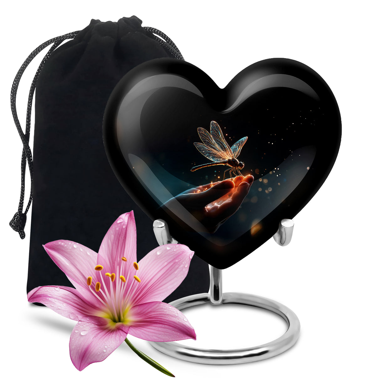 Glowing Dragonfly Cramtion Urn - Black Funeral Urn For Loved Ones