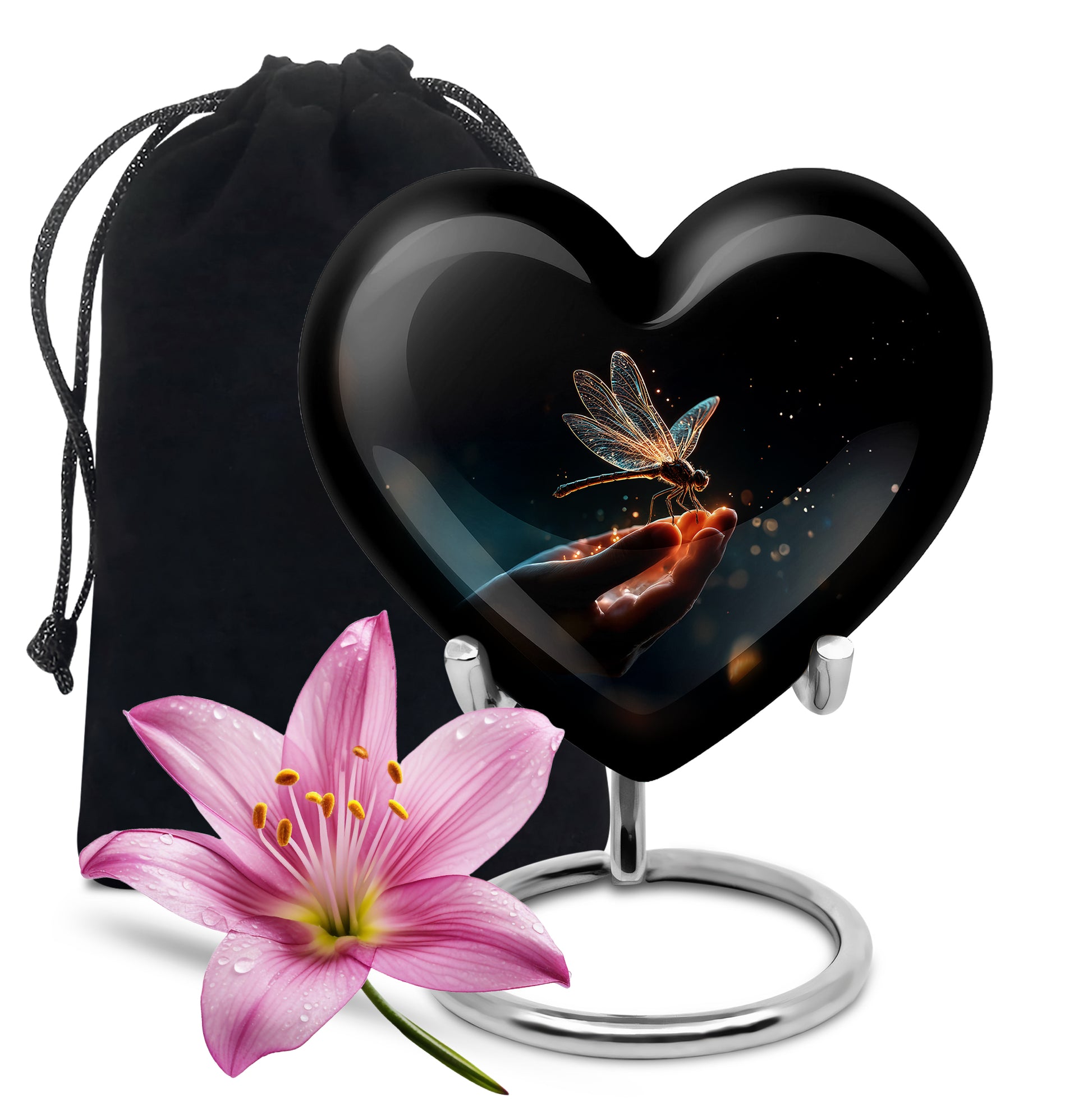 Glowing Dragonfly Cramtion Urn - Black Funeral Urn For Loved Ones
