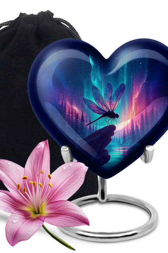 Northern Lights Dragonfly Memorial Urn - Artistic Cremation Urn For Human Ashes