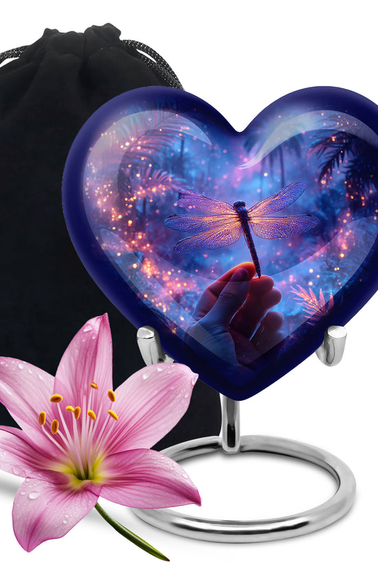 Neon Dragonfly Cremation Urn - Glowing Forest Memorial Urn For Adult Ashes