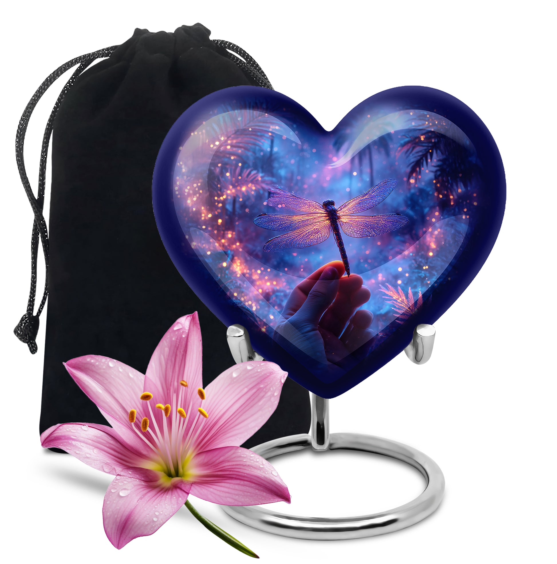 Neon Dragonfly Cremation Urn - Glowing Forest Memorial Urn For Adult Ashes