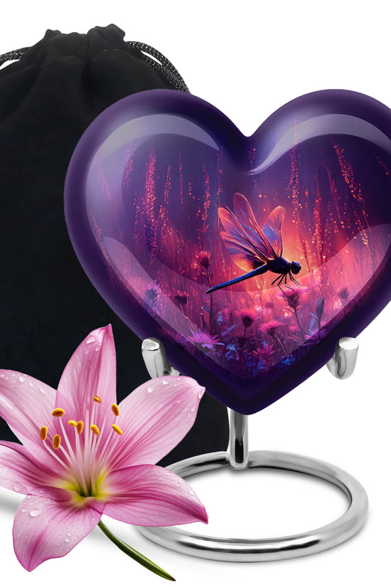 Nature Theme Dragonfly Urn - Purple Aluminium Urn For Loved ones