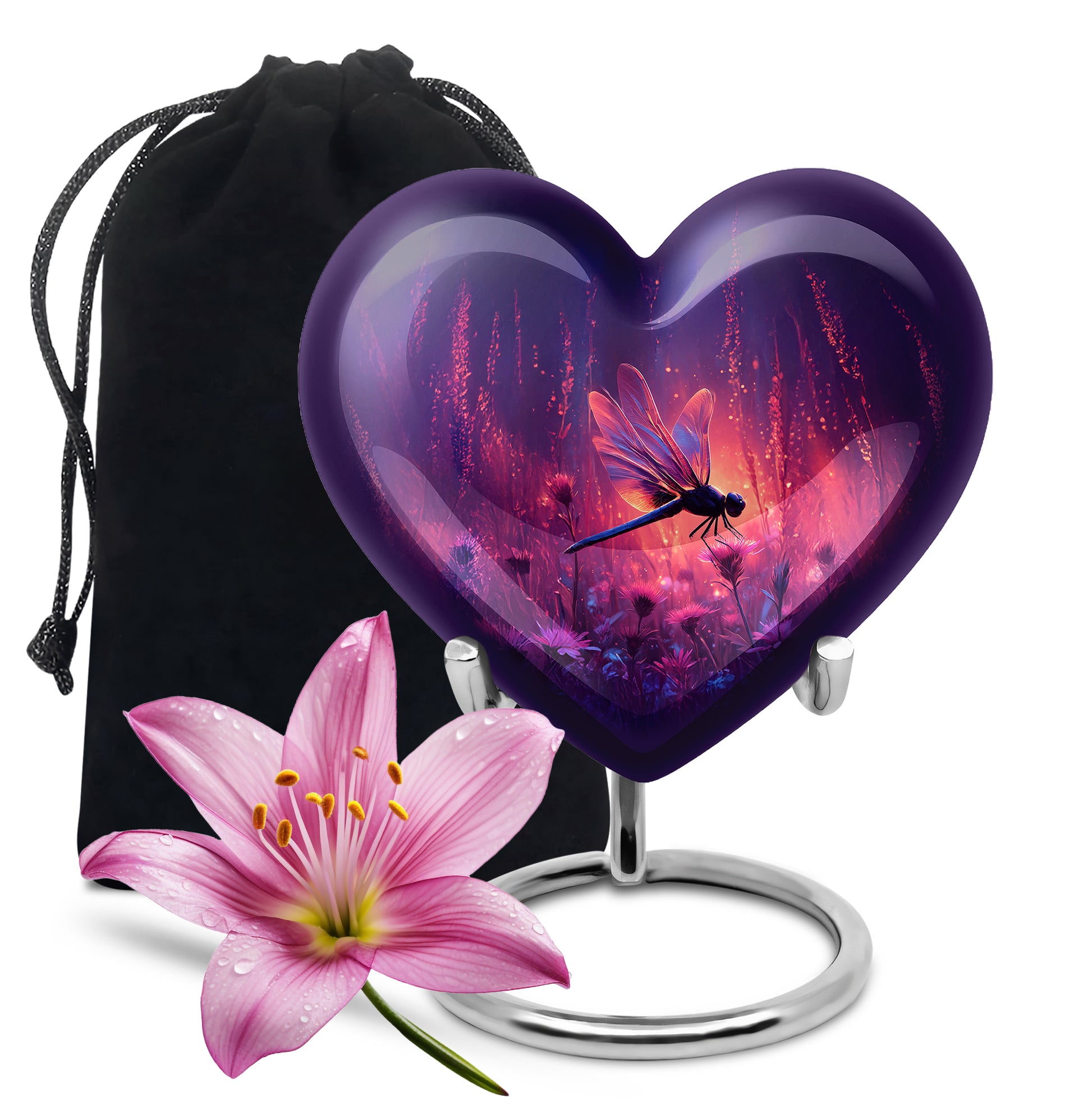 Nature Theme Dragonfly Urn - Purple Aluminium Urn For Loved ones