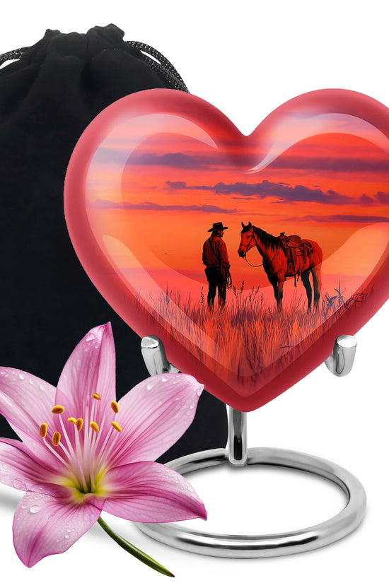 Cowboy Horse Field Memorial Urn - Sunset Cremation Urn For Dad Ashes
