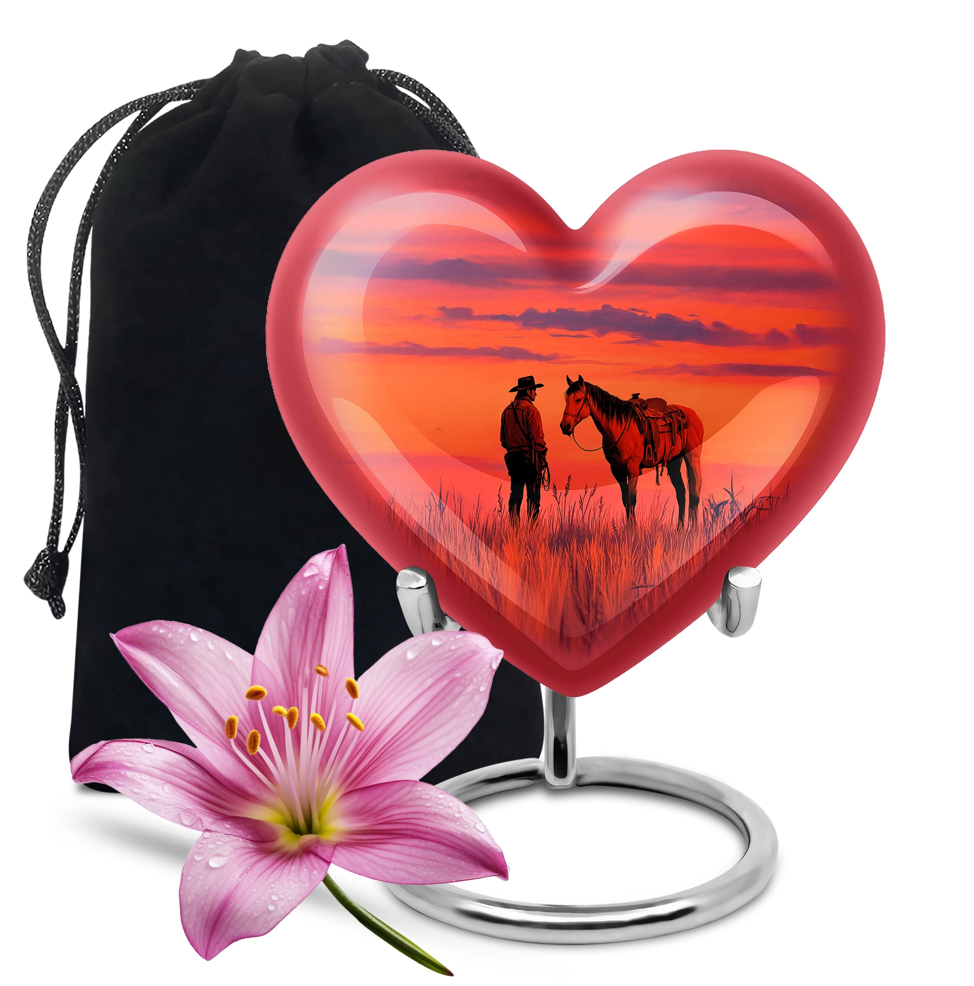 Cowboy Horse Field Memorial Urn - Sunset Cremation Urn For Dad Ashes