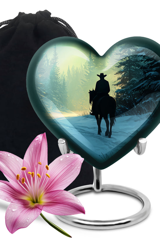 Cowboy in Snow Urn - Beautiful Sunrise Cremation Urns For Human Ashes