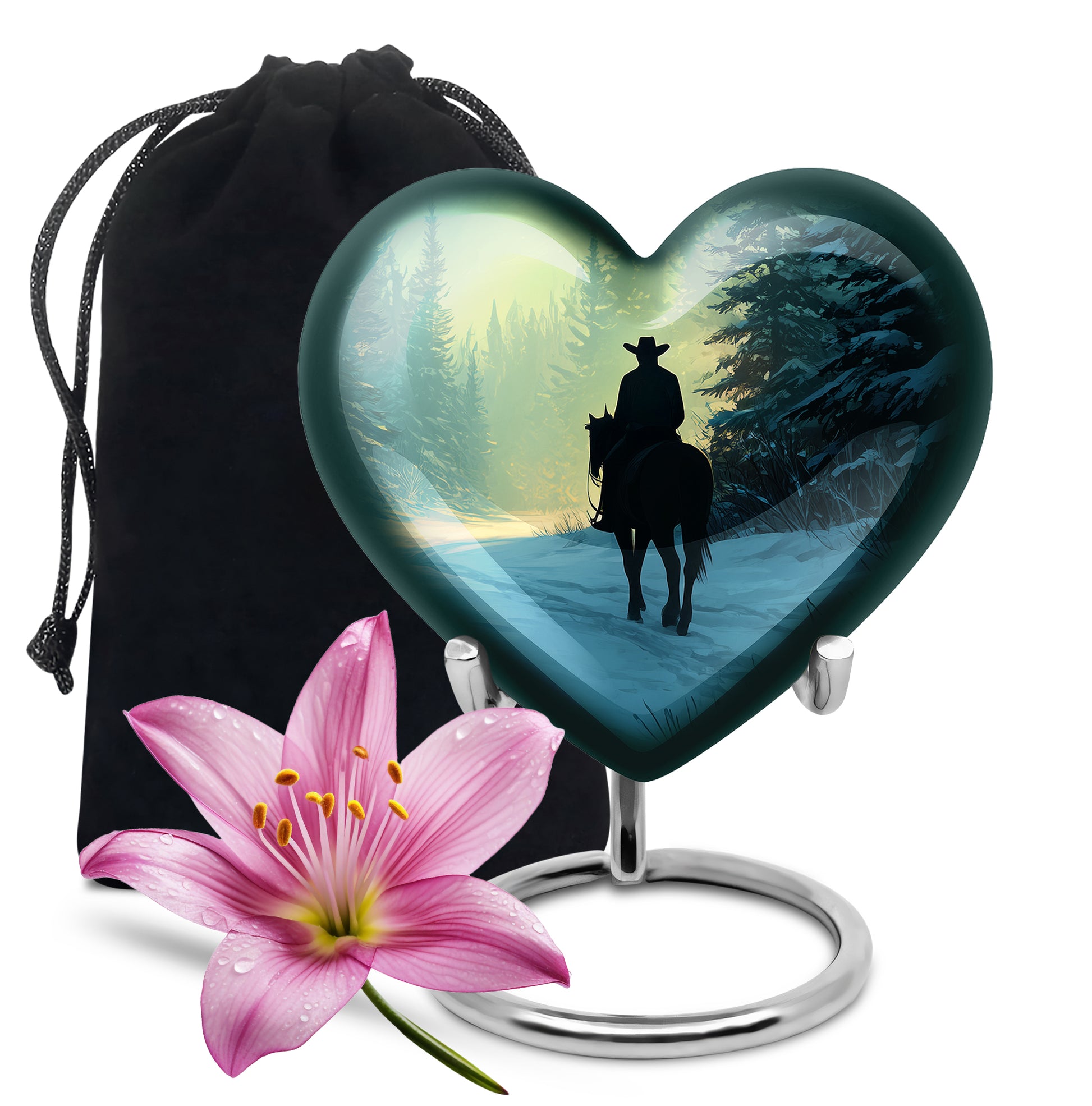 Cowboy in Snow Urn - Beautiful Sunrise Cremation Urns For Human Ashes