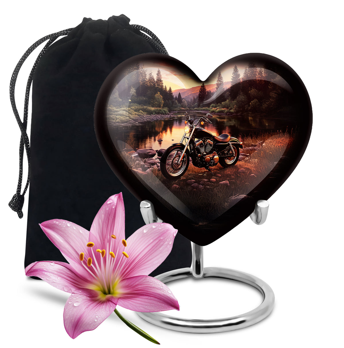 Flaming Motorcycle Urn - Biker Cremation Urn For Human Ashes
