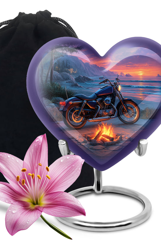 Sunset Beach Motorcycle Cremation Urn - Bonfire Memorial Urn For Dad