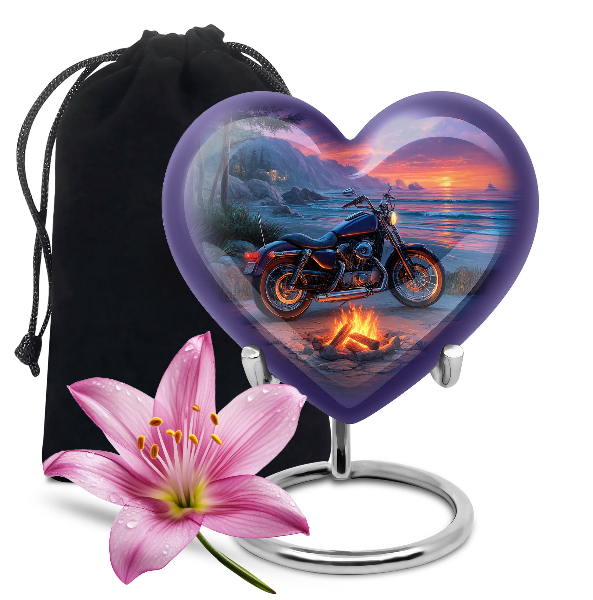 Sunset Beach Motorcycle Cremation Urn - Bonfire Memorial Urn For Dad