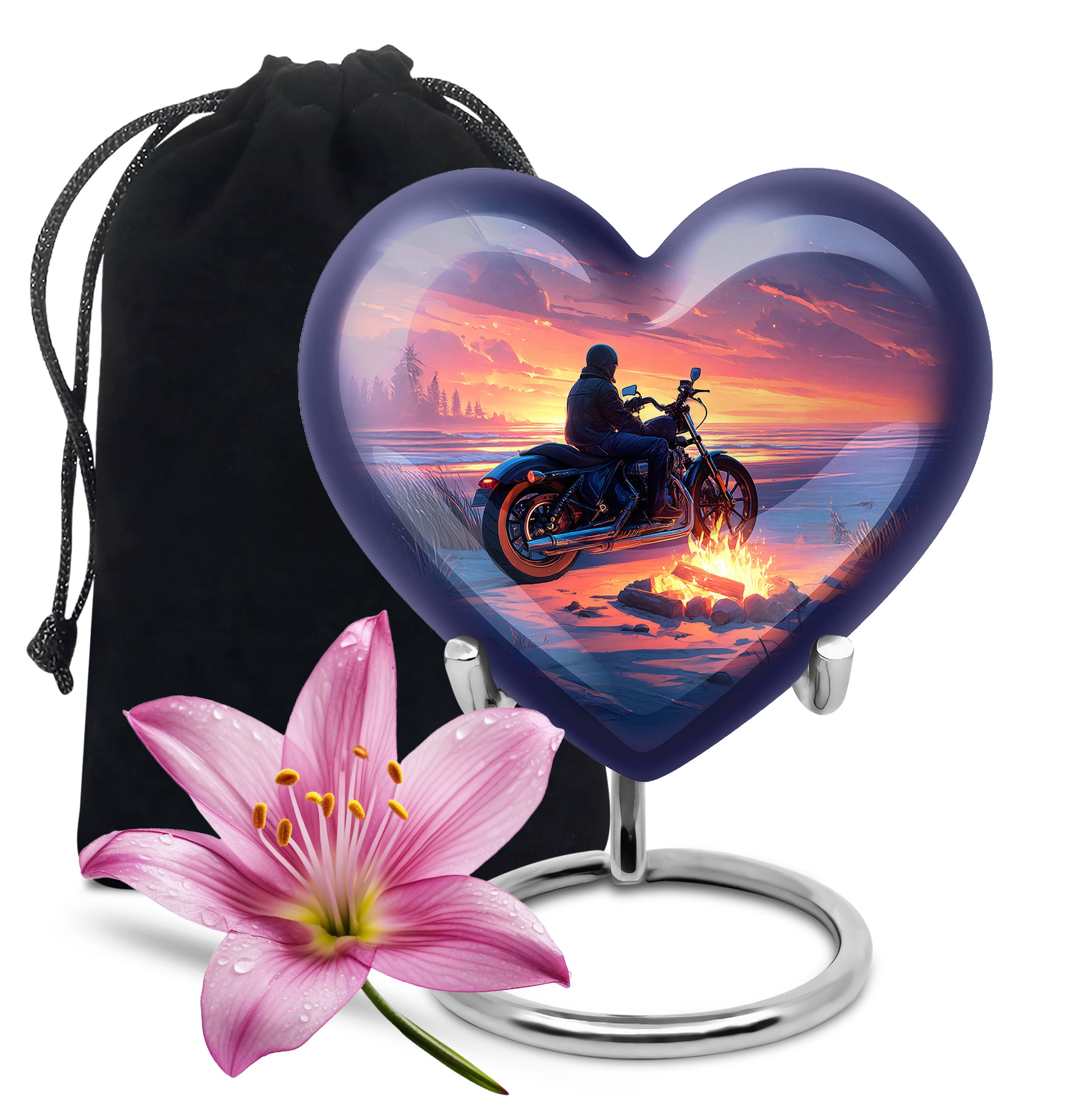 Sunset Motorcycle Rider Cremation Urn - Bonfire Funeral Urn For Loved Ones