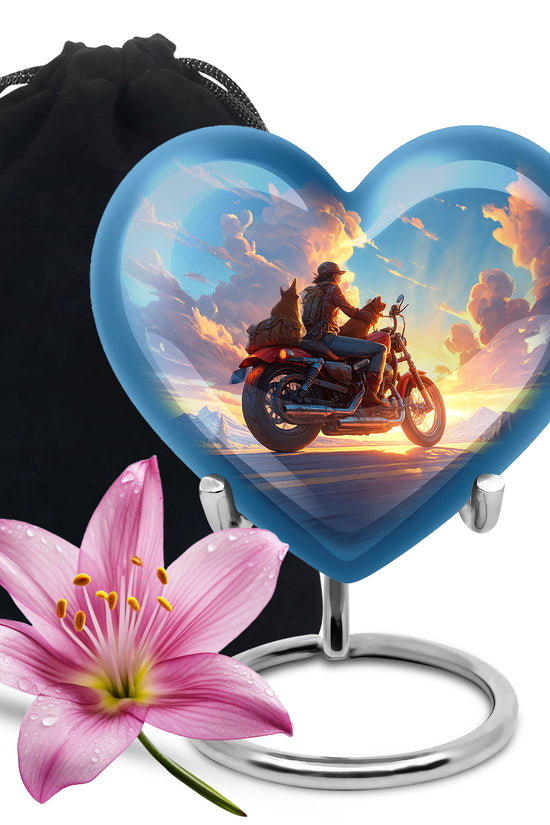 Sunset Bike Ride Memorial Urn - Beautiful Mountain Funeral Urn For Men