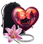 Burgundy Red Bike Cremation Urn detail view - heart-shaped bike design symbolizing eternal love - full-size 10 inch 200 cubic inch adult cremation urn