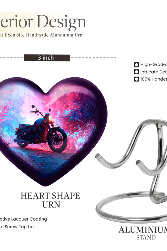 Twilight Blue Bike Cremation Urn front view showing detailed design - compassionate heart-bike combination with gentle curves - mini keepsake memorial for portion of cremation ashes