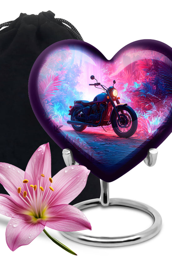 Azure Bike Cremation Urn detail view - heart-shaped bike design symbolizing eternal love - full-size 10 inch 200 cubic inch adult cremation urn