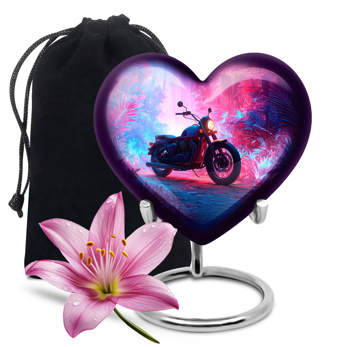 Azure Bike Cremation Urn detail view - heart-shaped bike design symbolizing eternal love - full-size 10 inch 200 cubic inch adult cremation urn