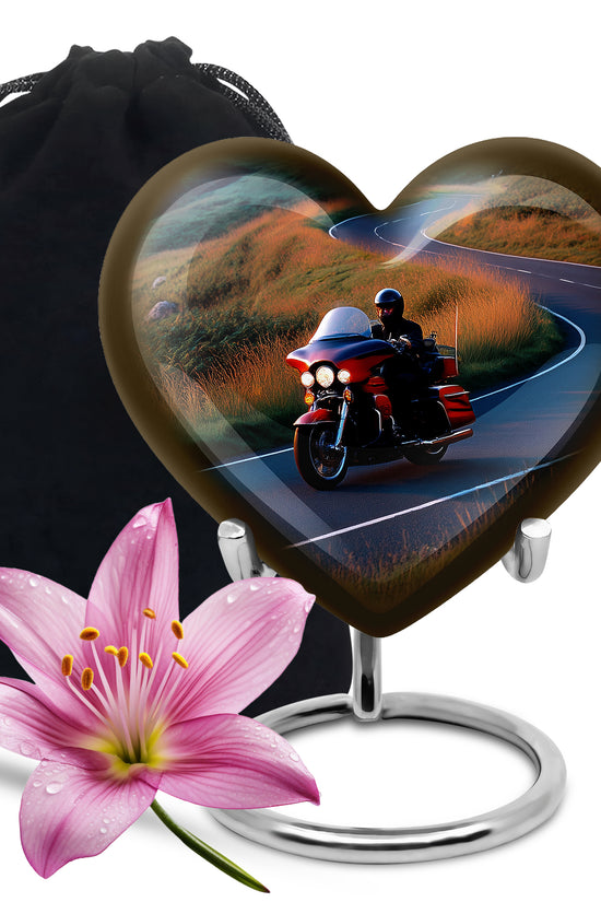 Sky Blue Bike Cremation Urn detail view - heart-shaped bike design symbolizing eternal love - full-size 10 inch 200 cubic inch adult cremation urn