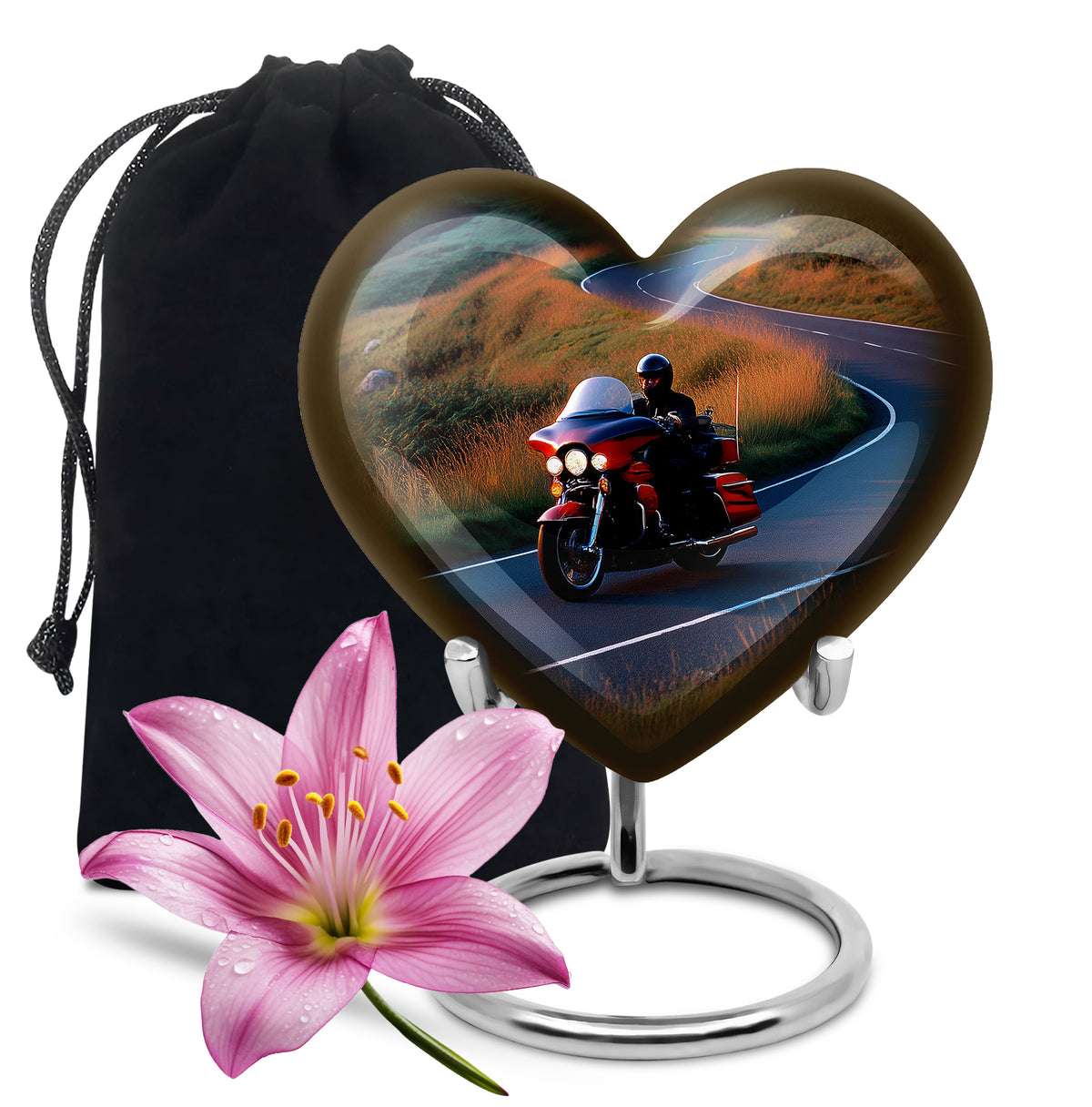Sky Blue Bike Cremation Urn detail view - heart-shaped bike design symbolizing eternal love - full-size 10 inch 200 cubic inch adult cremation urn