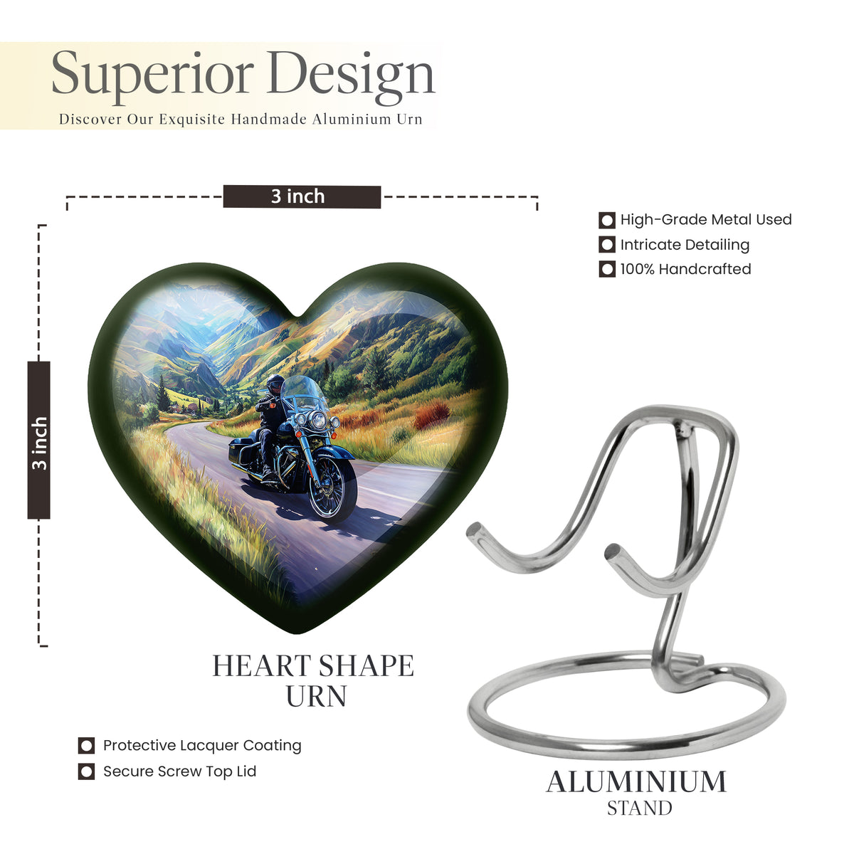 Powder Blue Bike Cremation Urn front view showing detailed design - heart-shaped bike design symbolizing eternal love - mini keepsake memorial for portion of cremation ashes