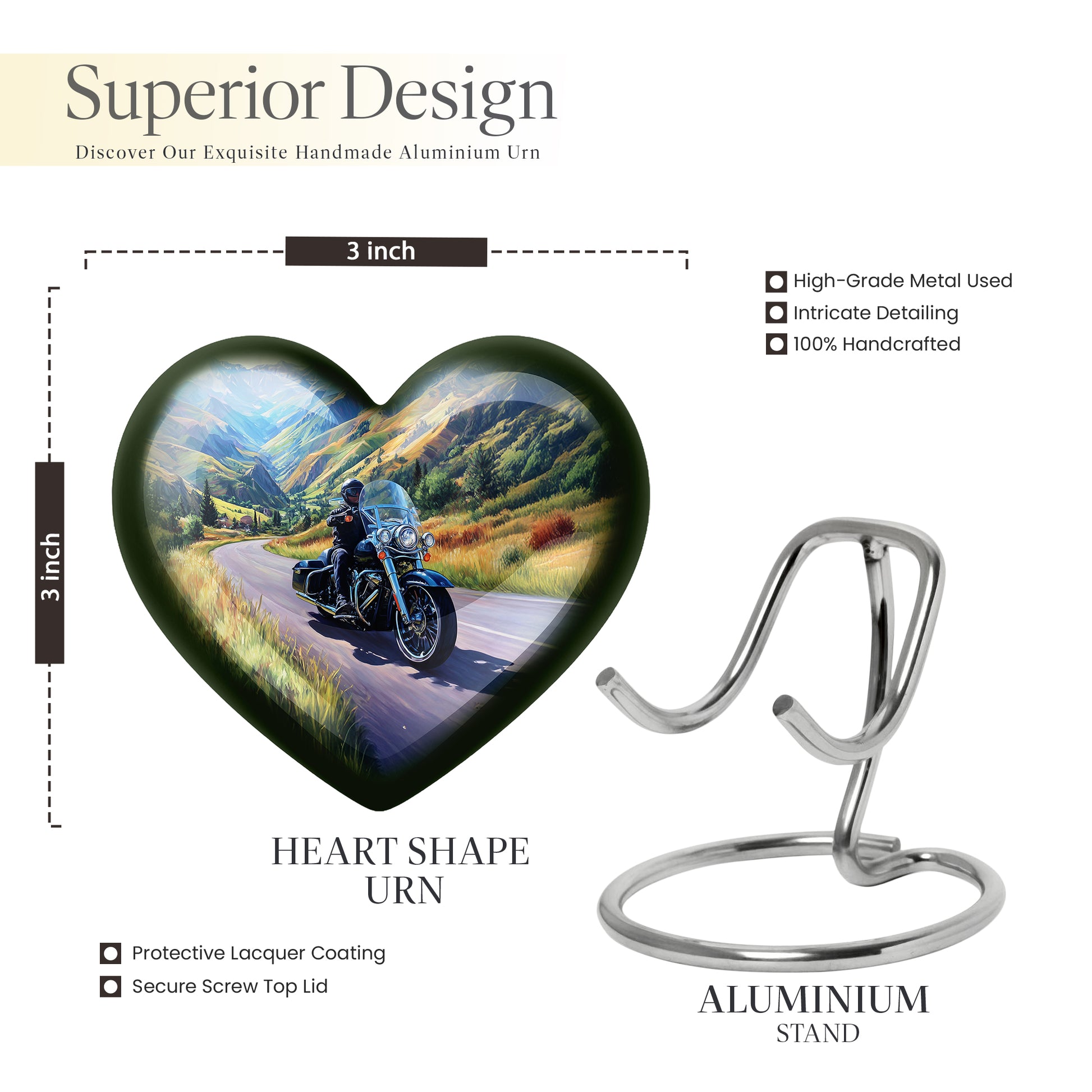 Powder Blue Bike Cremation Urn front view showing detailed design - heart-shaped bike design symbolizing eternal love - mini keepsake memorial for portion of cremation ashes