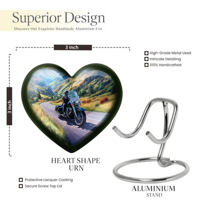 Powder Blue Bike Cremation Urn front view showing detailed design - heart-shaped bike design symbolizing eternal love - mini keepsake memorial for portion of cremation ashes