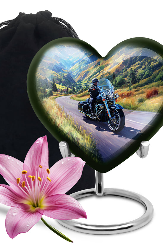 Azure Bike Cremation Urn detail view - heart-shaped bike design symbolizing eternal love - full-size 10 inch 200 cubic inch adult cremation urn