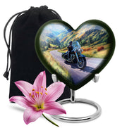 Azure Bike Cremation Urn detail view - heart-shaped bike design symbolizing eternal love - full-size 10 inch 200 cubic inch adult cremation urn