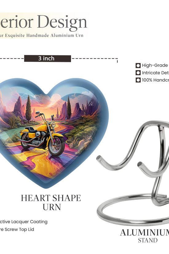 Calming Blue Bike Cremation Urn front view showing detailed design - compassionate heart-bike combination with gentle curves - mini keepsake memorial for portion of cremation ashes