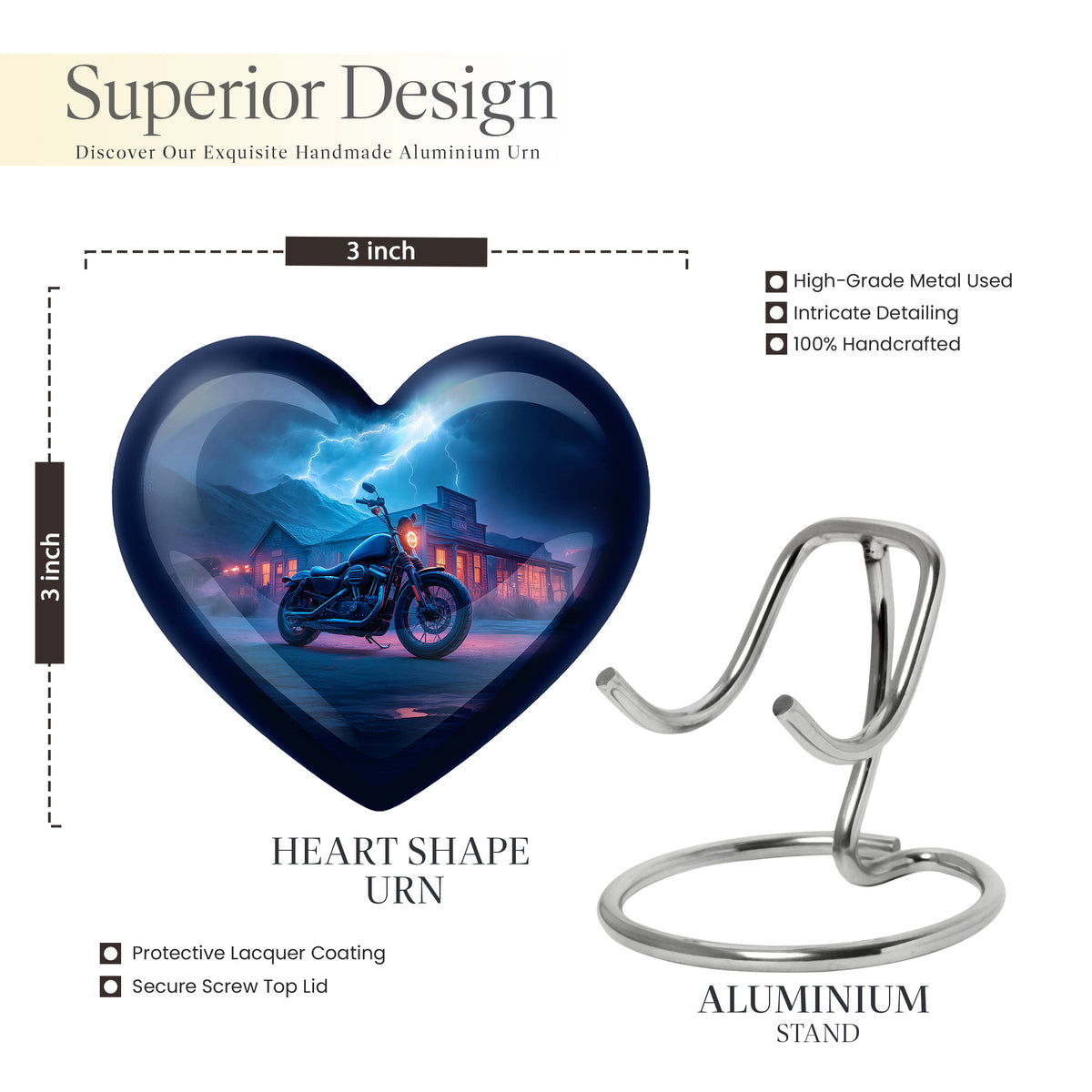 Dusty Blue Bike Cremation Urn front view showing detailed design - heart-shaped bike design symbolizing eternal love - mini keepsake memorial for portion of cremation ashes