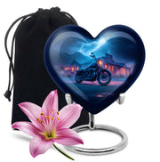 Icy Blue Bike Cremation Urn detail view - loving heart memorial featuring bike pattern - full-size 10 inch 200 cubic inch adult cremation urn