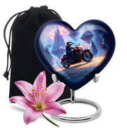 Slate Blue Bike Cremation Urn detail view - loving heart memorial featuring bike pattern - full-size 10 inch 200 cubic inch adult cremation urn