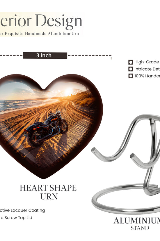 Mist Gray Bike Cremation Urn front view showing detailed design - heart-shaped bike design symbolizing eternal love - mini keepsake memorial for portion of cremation ashes