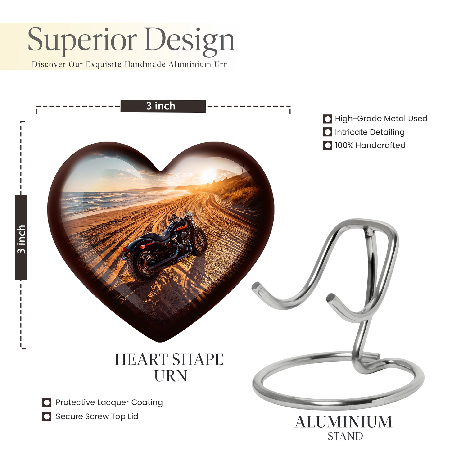 Mist Gray Bike Cremation Urn front view showing detailed design - heart-shaped bike design symbolizing eternal love - mini keepsake memorial for portion of cremation ashes