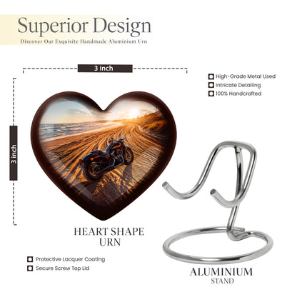 Mist Gray Bike Cremation Urn front view showing detailed design - heart-shaped bike design symbolizing eternal love - mini keepsake memorial for portion of cremation ashes