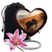Ash Gray Bike Cremation Urn detail view - compassionate heart-bike combination with gentle curves - full-size 10 inch 200 cubic inch adult cremation urn