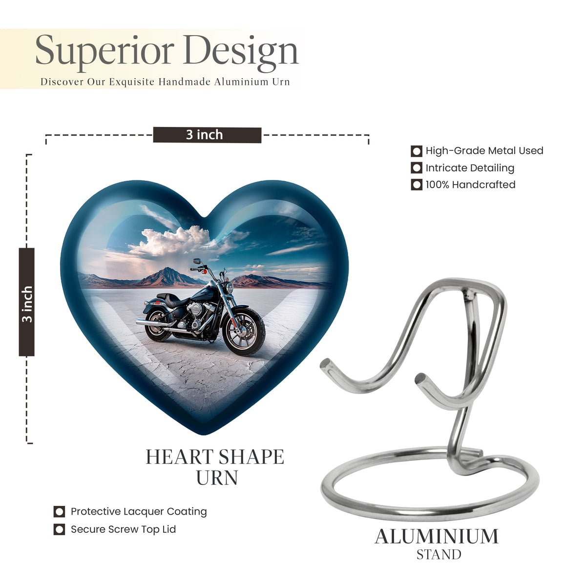 Azure Bike Cremation Urn front view showing detailed design - heart-shaped bike design symbolizing eternal love - mini keepsake memorial for portion of cremation ashes