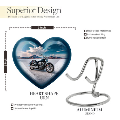 Azure Bike Cremation Urn front view showing detailed design - heart-shaped bike design symbolizing eternal love - mini keepsake memorial for portion of cremation ashes