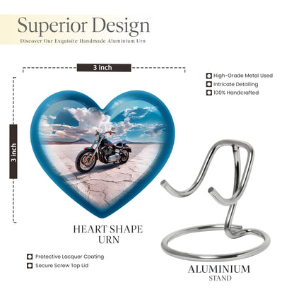 Soft Blue Bike Cremation Urn front view showing detailed design - compassionate heart-bike combination with gentle curves - mini keepsake memorial for portion of cremation ashes