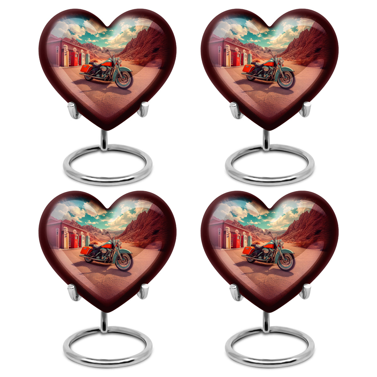 Ocean Teal Bike Cremation Urn angled view of lid and engraved motif - heart-shaped bike design symbolizing eternal love - 10 inch aluminum urn for cremated remains
