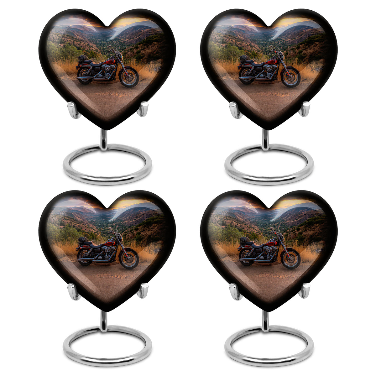 Soft Blue Bike Cremation Urn angled view of lid and engraved motif - compassionate heart-bike combination with gentle curves - 10 inch aluminum urn for cremated remains