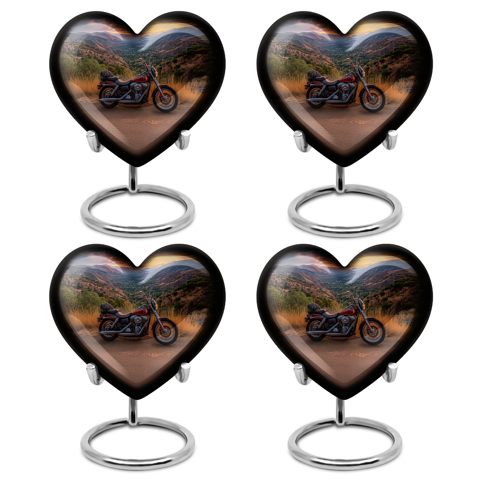 Soft Blue Bike Cremation Urn angled view of lid and engraved motif - compassionate heart-bike combination with gentle curves - 10 inch aluminum urn for cremated remains