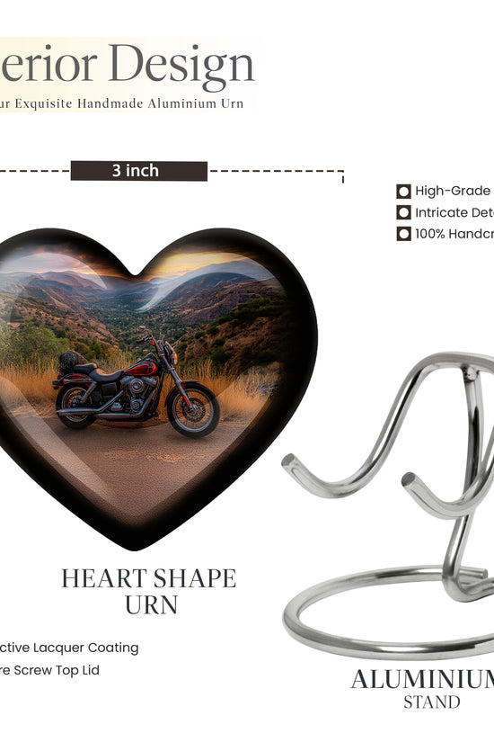 Serene Blue Bike Cremation Urn front view showing detailed design - compassionate heart-bike combination with gentle curves - mini keepsake memorial for portion of cremation ashes