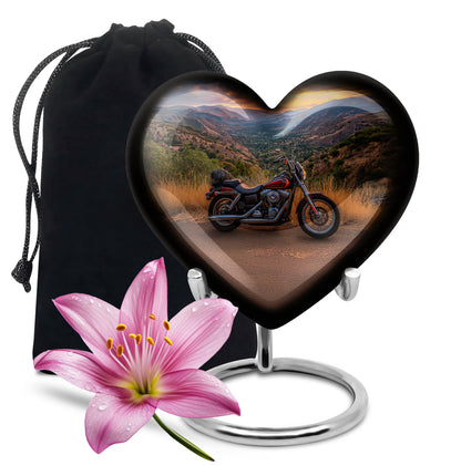 Powder Blue Bike Cremation Urn detail view - loving heart memorial featuring bike pattern - full-size 10 inch 200 cubic inch adult cremation urn