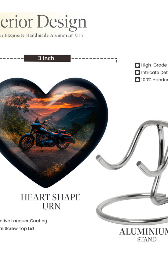 Celestial Blue Bike Cremation Urn front view showing detailed design - heart-shaped bike design symbolizing eternal love - mini keepsake memorial for portion of cremation ashes